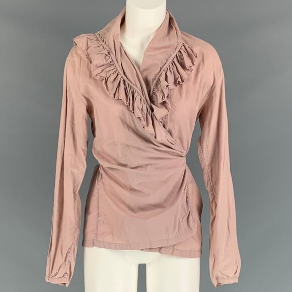 DRIES VAN NOTEN Size 10 Dust Pink Ruffled Wrap Around Blouse - Picture 1 of 4